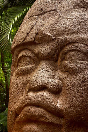 Olmec head in Villahermosa in Mexicoの写真素材