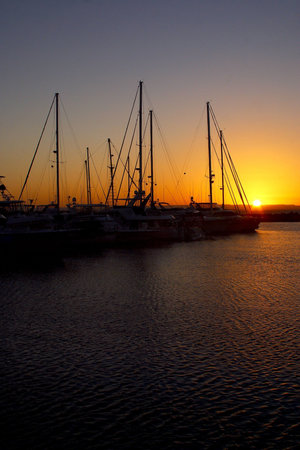 yachts silhouette in La Paz, Mexicoの写真素材