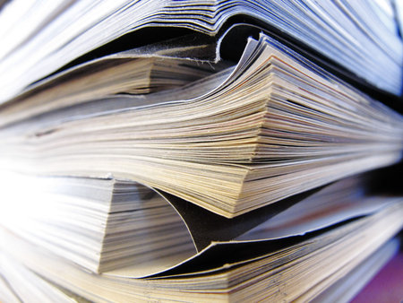 a group of magazines in a office