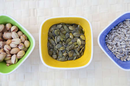 sunflower seeds and pistachiosの写真素材