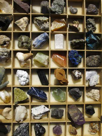 details of different minerals for sale at a market in Besalu, Catalonia, Spain
