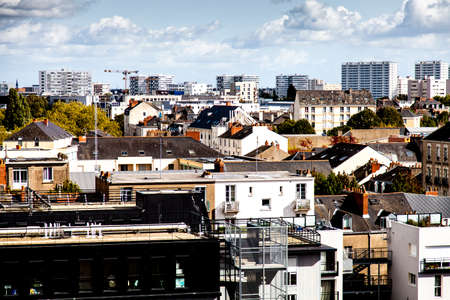 Panoramic of Nantes from Ile de Nantes, Franceの写真素材