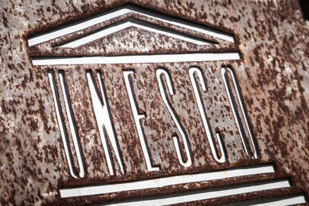 UNESCO symbol detail at Spainのeditorial素材