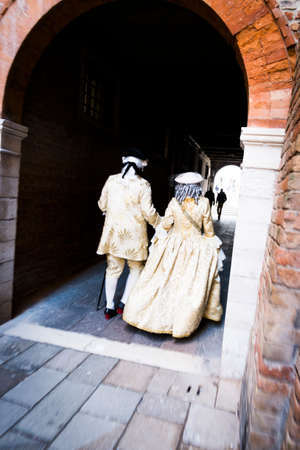 VENICE - March 15: Person in Venetian costume attends the Carnival of Venice, festival starting two weeks before Ash Wednesday  in Venice, Italy.のeditorial素材