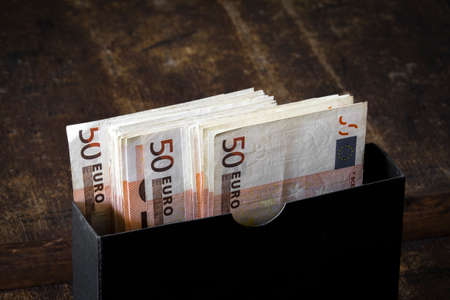 Euros in a black boxの写真素材