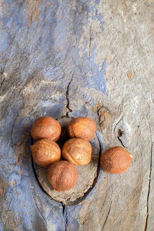 Hazelnutson old wooden background