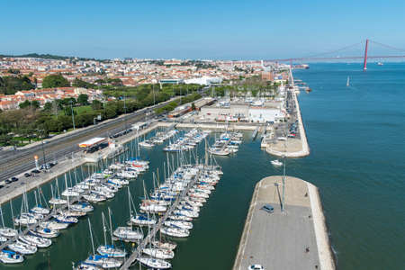 Panoramic of Lisboa and Taugus River with the 25th April bridge Portugalのeditorial素材