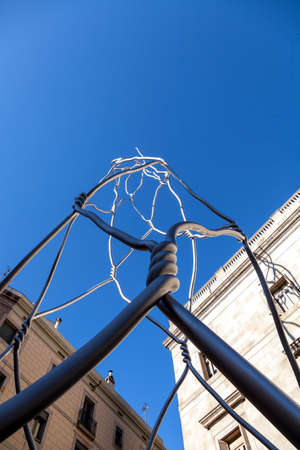 Barcelona, Spain - February 16, 2012: Castellers human tower modern statue at Placa de Sant Miquelのeditorial素材