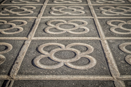 classic tile sidewalks of the city of Barcelona Catalonia Spain