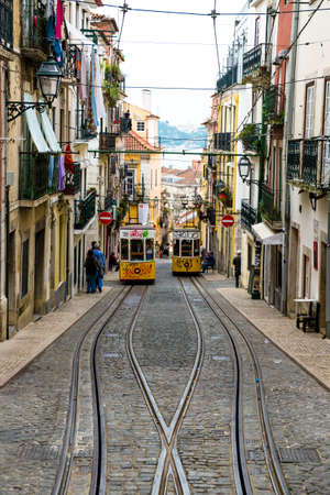 Lisbon, Portugal - April 14, 2014:  Elevador da Bica, Lisbon, Portugal Europeのeditorial素材