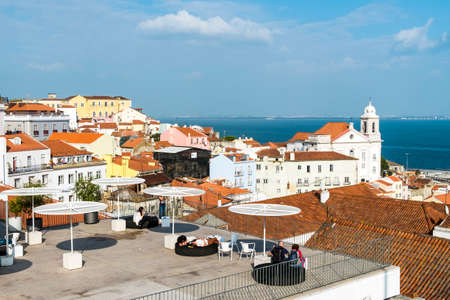 Lisbon, Portugal - April 15, 2014: Panoramic of Alfama district and Tagus river in Lisbon Portugalのeditorial素材