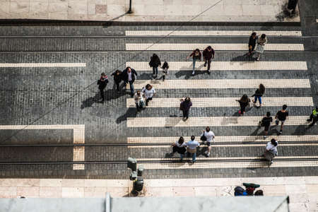 Lisbon, Portugal - April 16, 2014: Aerial view of a street in Lisbon Portugalのeditorial素材