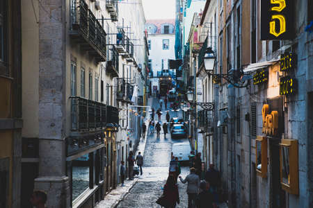 Lisbon, Portugal - April 16, 2014: Street scene in Bairro Alto district in Lisbon Portugalのeditorial素材
