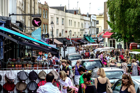 London, England - August 1, 2014: vintage market in Portobello Road in Notting Hill in London