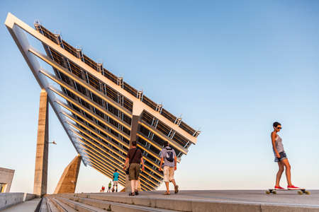 Barcelona, Spain - November 28, 2011: Fotovoltaic buiding -the biggest in Spain- in the zone of the Forum in Barcelonaのeditorial素材