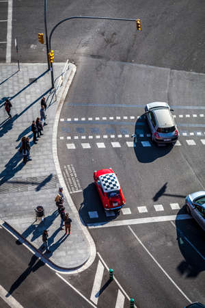 Barcelona, Spain - February 12, 2012: traffic in Plaza Espana, one of the most important square in the capital of Cataloniaのeditorial素材