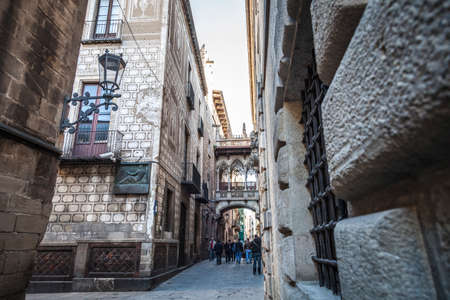 Barcelona, Spain - February 12, 2012: Carrer del Bisbe in Gothic quartierのeditorial素材