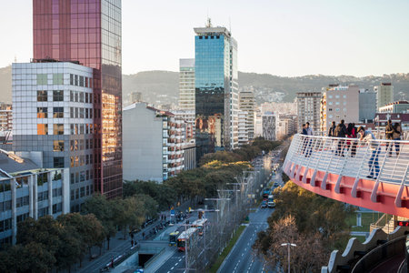 Barcelona, Spain - February 16, 2012: panoramic of Barcelona from Las Arenas shopping mall
