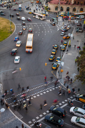 Barcelona, Spain - February 16, 2012: traffic aroung Sants district in the capital of Catalonia