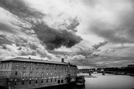 Garonne river landscape in Toulouse Franceの写真素材