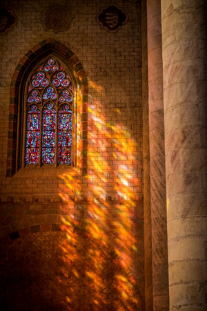 Toulouse, France - September 14, 2016: The Church of the Jacobins. A large brick building that influenced the development of the Southern Gothic style. The relics of Thomas Aquinas are housed there.のeditorial素材