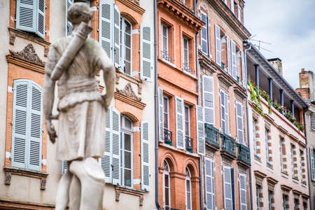 Toulouse, France - September 14, 2016: architecture in Place Sainte-Scarbes square in Saint-Etienne quarter in the downtown of the cityのeditorial素材
