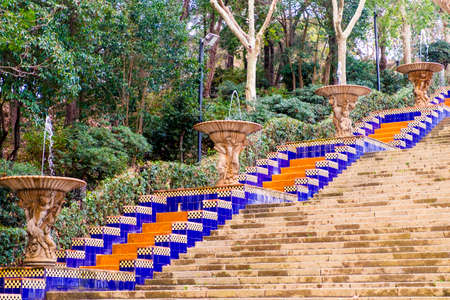 Spanish stairs in Montjuic Barcelona Catalonia Spainの写真素材