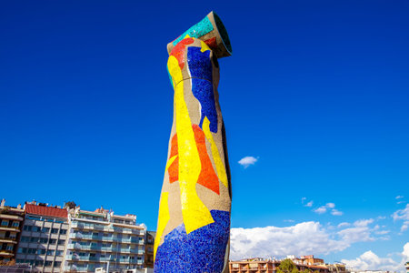 Barcelona, Spain - February 14, 2016: Sculpture 'Woman and Bird' (Dona i Ocell, in catalan), created by Joan Miro in Joan Miro squareのeditorial素材