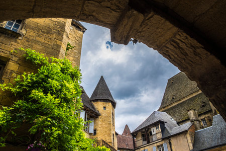 Medieval buildings in Sarlat-la-Caneda; Dordogne; France Europeの写真素材