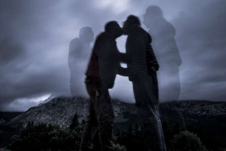 Humane silhouette in the countryside of Basque Countryの写真素材