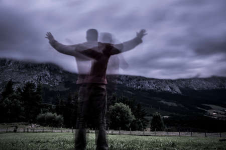 Humane silhouette in the countryside of Basque Countryの写真素材