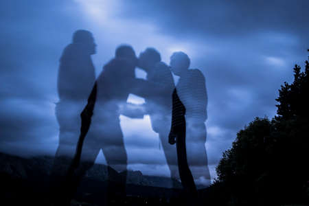 Humane silhouette in the countryside of Basque Countryの写真素材