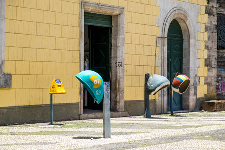 Salvador, Brazil - October 26, 2016: funny cabine telephones in Modelo Market