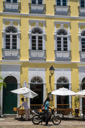 Salvador, Brazil - October 26, 2016: Colonial style architecture and souvenir shop at the historic "Pelourinho" in Salvador da Bahiaのeditorial素材