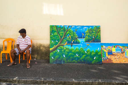 Salvador, Brazil - October 26, 2016: artist in Pelourinho main touristic town in Salvador Brazilのeditorial素材