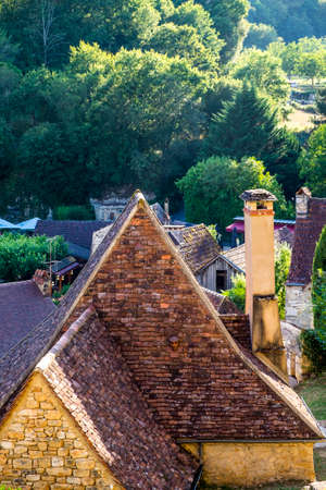 Village around Castelnaud-la-chapelle castle in Dordogne valley Perigord Noir France Europeの写真素材