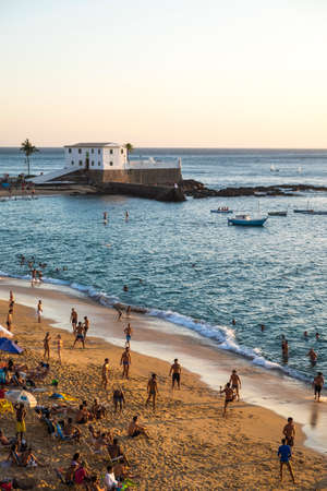 Salvador, Brazil - October 26, 2016: Porto da Barra beach at sunset, one of the most famous beaches in Brazilのeditorial素材