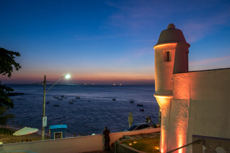 Salvador, Brazil - October 26, 2016: The fort of Sao Diogo on the beach of Barra has an exhibition...