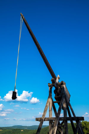 Castelnaud-la-chapelle, France - July 22, 2016: Medieval catapult in Castelnaud-la-Chapelle castle