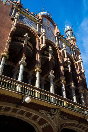 Barcelona, Spain - February 29, 2016: Exterior detail of Palau de la Musica Palace in Born quarter Barcelona Catalonia Spainのeditorial素材