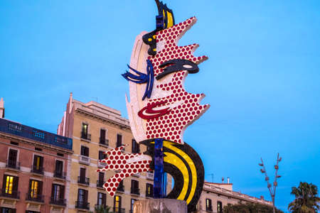 Barcelona, Spain - February 29, 2016: El Cap de Barcelona or La Cabeza de Barcelona sculpture of Roy Lichstenstein in Barcelona Catalonia Spainのeditorial素材