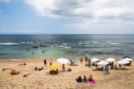 Salvador, Brazil - October 27, 2016: people enjoying Farol de Barra beach, one of the most popular in Salvadorのeditorial素材