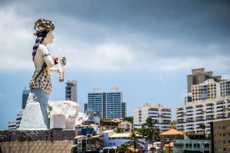 Salvador, Brazil - October 27, 2016: The sculpture of the mermaid represents Yemanja the goddes of salt waters bulit by Manoel Bofimのeditorial素材