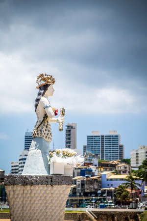 Salvador, Brazil - October 27, 2016: The sculpture of the mermaid represents Yemanja the goddes of salt waters bulit by Manoel Bofimのeditorial素材