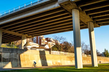 Barcelona, Spain - December 25, 2016: urban landscape in the riverside of Besos river in Barcelonaのeditorial素材