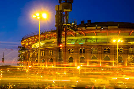 Barcelona, Spain - February 14, 2016:   Plaza Espana square and Las Arenas shopping mall -antique bullring- in Barcelona Catalonia Spainのeditorial素材