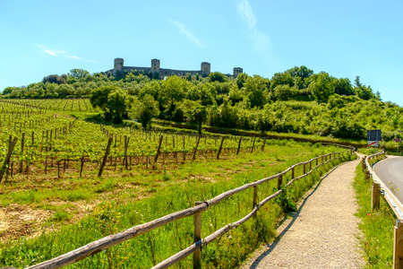 The medieval walls of Monteriggioni, Tuscany, Italyの写真素材