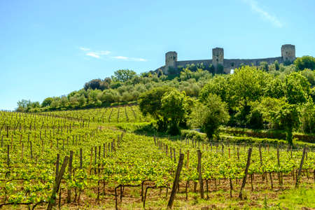 The medieval walls of Monteriggioni, Tuscany, Italyの写真素材
