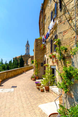 streets of Italian city Pienza in Tuscanyの写真素材