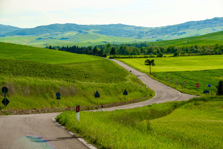 Countryside landscape around Pienza Tuscany Italyの写真素材
